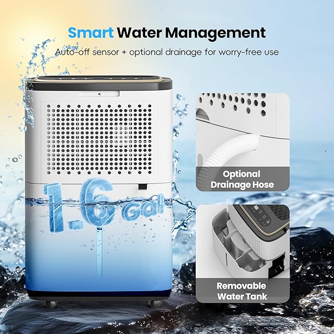 5000 Sq.Ft Dehumidifier, 52PT/24H Dehumidifiers with Drain Hose for Basement, Large Compressor Dehumidifier for Basement/Laundry/Bedroom/Office, Dehu/Dry/Air Mode, Humidity Display/Timer/Child Lock