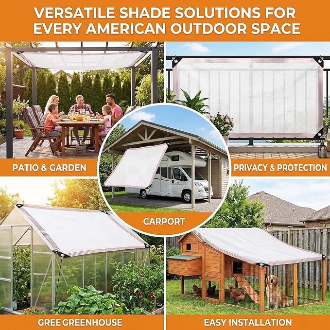 50% White Sun Shade Cloth for Garden Plants, Heavy Duty Outdoor Shade Net Mesh Tarp with Grommets, Breathable Fabric Canopy Privacy Fence Screen for Greenhouse Patio Pergola Yard(15x23ft)