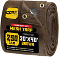 Core Tarps 60% Brown Shade Cloth with Grommets - 30 X 40 FT Heavy Duty Mesh Tarp - Sun Shade Cloth for Garden Vegetables Plants Greenhouse Outdoors Backyard Fences Dump Trucks Patio Mesh Shade Tarp