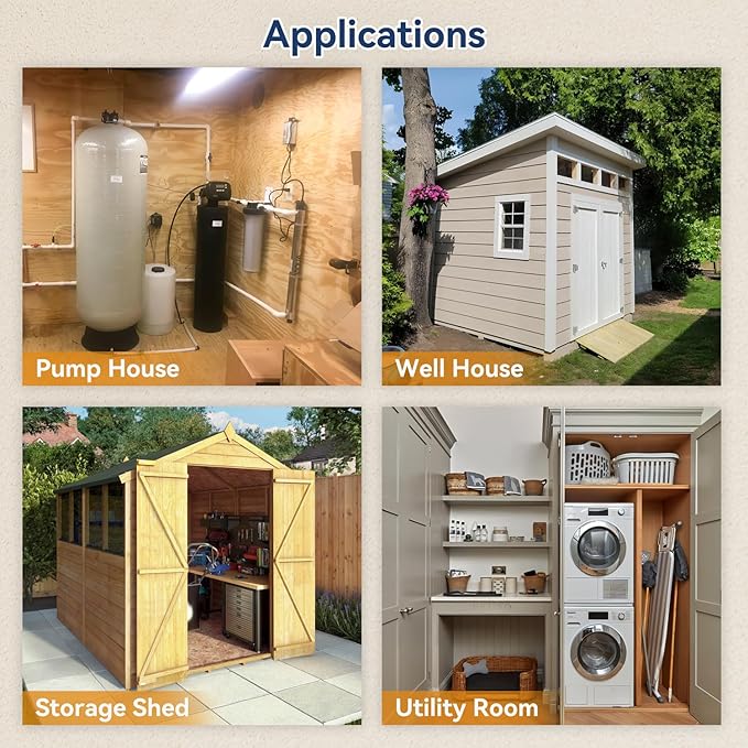 Utility Heater with Built-In Thermostat, 600W Electric Pump House Heater 120V, HPA600 Multifunction Convection Heater, Freeze Protection in Pump Houses, Utility Rooms, etc, Army Green