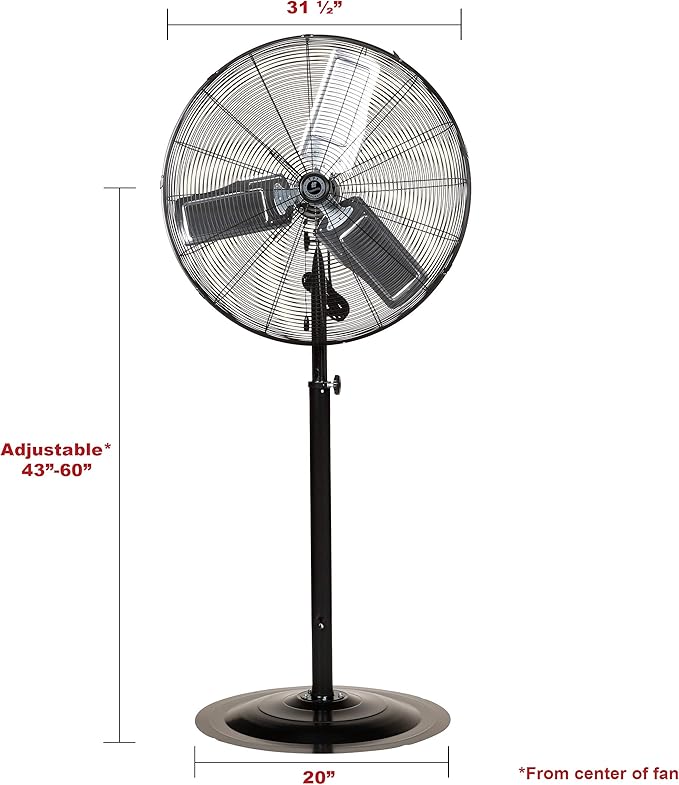 TPI Corporation CACU30-PO-HD Commercial Heavy Duty Oscillating Fan, Unassembled w/Pedestal Kit, 30" Blade Diameter, 3 Speed 1/3 HP Motor, 9' Cordset, Black