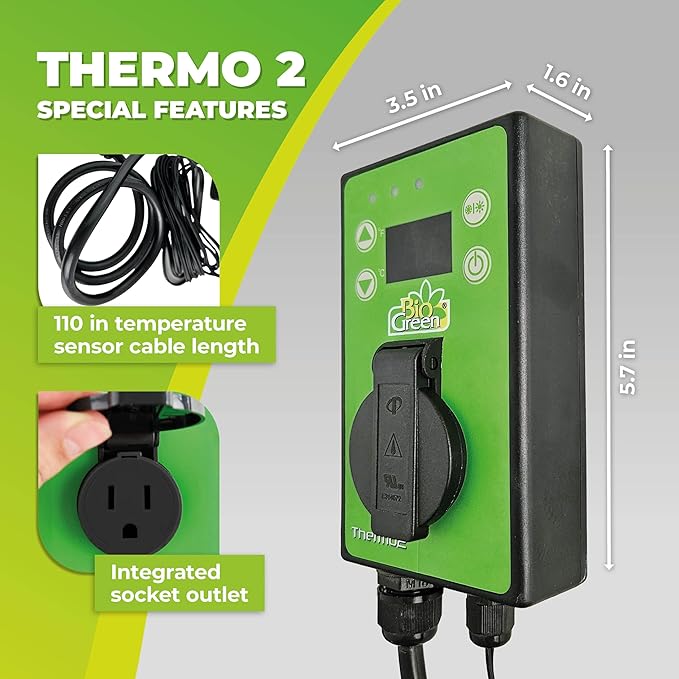 BioGreen TER2/US Thermo 2 Digital Greenhouse Thermostat with Summer/Winter Function 2 Years Warrenty, Green