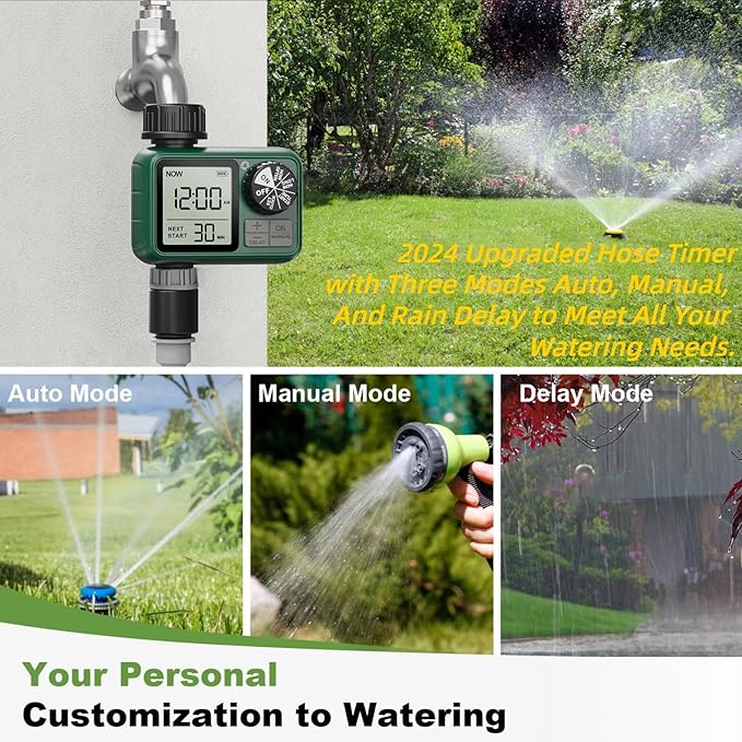 2 Zone Water Timer for Outdoor Garden Hose, Sprinkler Timer for Garden Faucet with Auto/Manual/Rain Delay Mode, Sprinkler Irrigation Controller for Yard Lawn