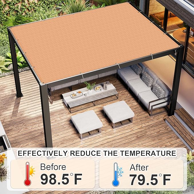Cool Area Sun Shade Cloth with Grommets 4×13 FT Shade Panel Shade Tarp Screen Fabic for Outdoor Patio Pergola Cover Deck Garden, Peach Fuzz (Customized)