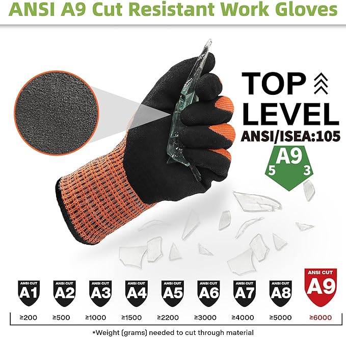 Schwer ProGuard Highest Level Cut Resistant Work Gloves PR3326 for Extreme Protection，ANSI A9 Cut Gloves with Reinforced Thumb, Non Slip, Durable, Touch-screen, Orange 120 Pairs, M