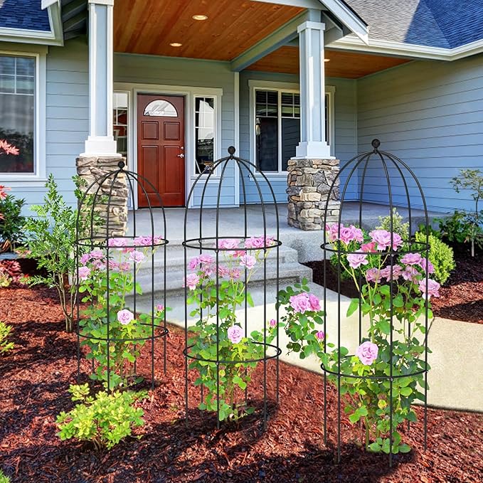 3 Pack Metal Plant Cage Support, 47" H Peony Support Tomato Cage Garden Rose Obelisk Trellis Supports Tower for Clematis Vine Jasmine Supports Outdoor Indoor