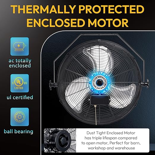 Tornado 2-Pack 18-Inch High Velocity Industrial Wall Fans, 4000 CFM, 3-Speed, TEAO Enclosure Motor, 6.5-FT Power Cord, UL Safety Listed for Industrial, Commercial, and Residential Use