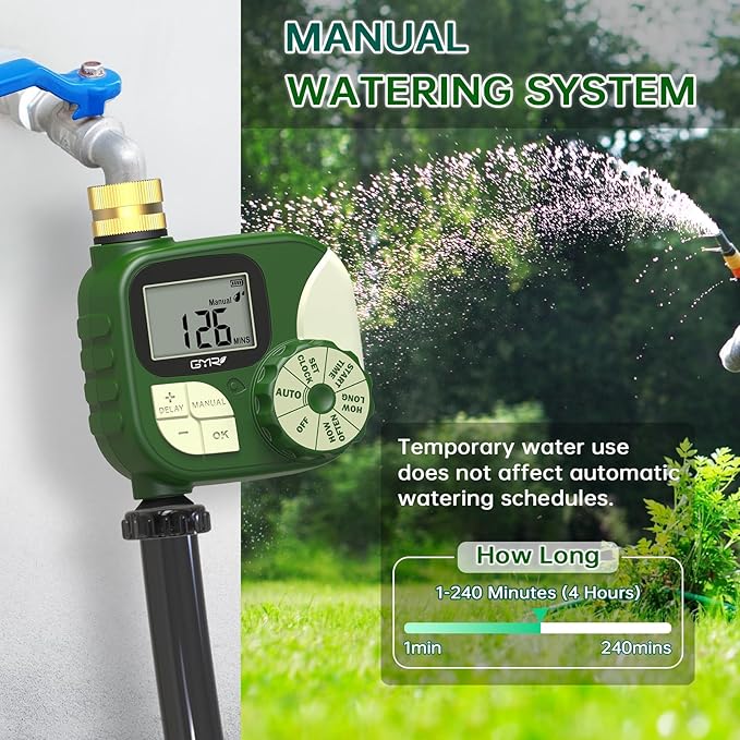 GMR Hose Timer, Water Timer for Garden Hose, Irrigation Timer with 360° Brass Swivel, Waterproof Sprinkler Timers for Automatic Watering System/Manual/Rain Delay, 1 Outlet