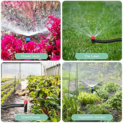 Drip Irrigation System, 120ft Garden Watering System with Quick-to-Connect Fittings, Drip Irrigation Kit with 1/2 in Hose 1/4 in Distribution Tubing for Garden, Greenhouse, Flower Bed, Lawn