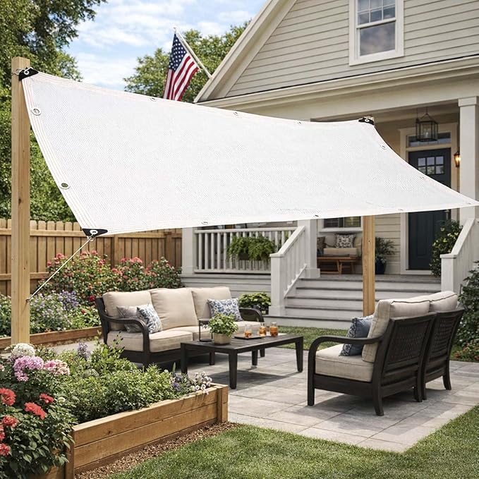 50% White Shade Cloth for Plant Sunblock, Heavy Duty Garden Netting Breathable Shade Mesh Tarp with Grommets Outdoor Privacy Fence Screen for Greenhouse Patio Yard Canopy(8x23ft)