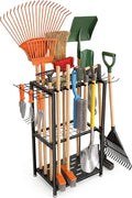 Faesun Garden Tool Organizer, 3-Tier Metal Yard Tool Rack with 14 Hooks & 5 Slots, Holds 50+ Rakes/Shovels/Brooms, Heavy Duty Freestanding Lawn Tool Storage for Garage Shed Outdoor Organization