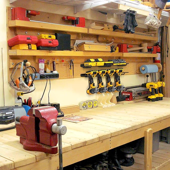 UNITEDPOWER Wall Mounted Drill Rack & Tool Shelf, Power Tool Organizer Holder, Heavy Duty Utility Storage Rack for Cordless, Battery Powered Hand Tools, Workshop, Shed, Garage