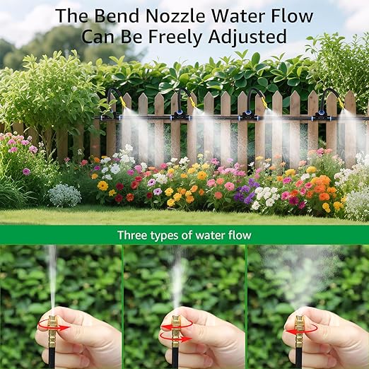 Bluepro Drip Irrigation System 100FT 1/4", 2026-Upgrade Garden Sprinkler Kit with 16PCS 360° Adjustable Copper Nozzles, Automatic Misting Watering System for Raised Beds, Greenhouse, Lawn, Patio, Yard