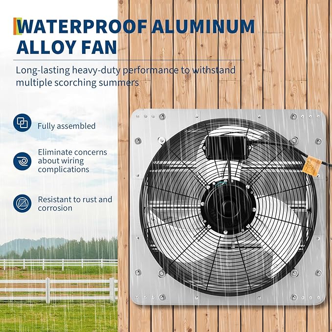 Garvee 14 Inch Wall Mounted Shutter Exhaust Fan, 1500 CFM High Speed Ventilation with Auto Shutters for Attic, Garage, Greenhouse & Shed