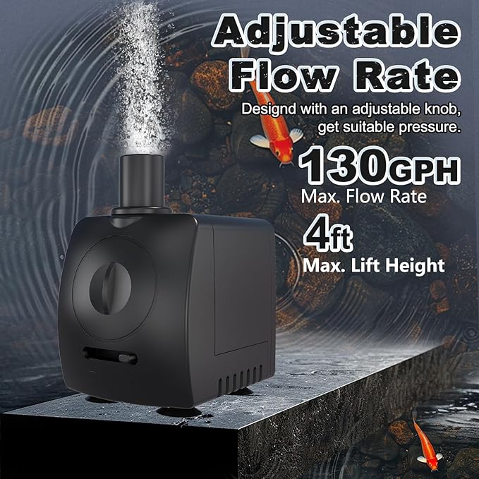 SongLong Submersible Pump 130GPH Ultra Quiet 4ft High Lift for Fountains, Hydroponics, Ponds, Aquariums & More…