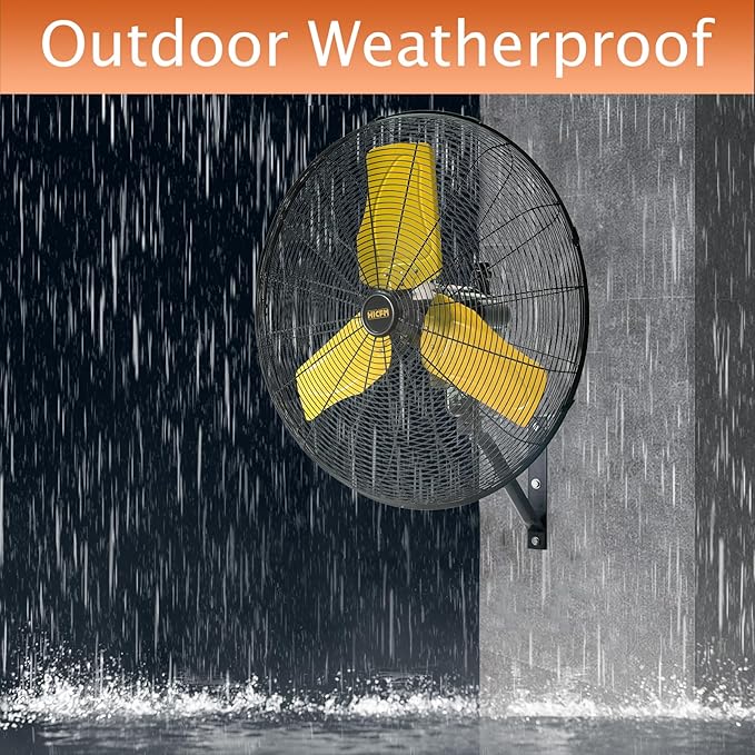 HiCFM 2 Pack 24" Oscillating Wall Fan, 8900 CFM High Velocity Industrial Wall Mounted Heavy Duty Shop Fans with 3 Speed 80° Oscillation for Outdoor Commercial Garage Warehouse workshops Factory