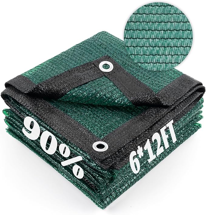 Cool Area 90% Sun Shade Cloth Mesh Tarp with Grommets for Plant Cover 6x12ft Patio Canopy Garden Pergola Greenhouse Car Barn Kennel Dark Green