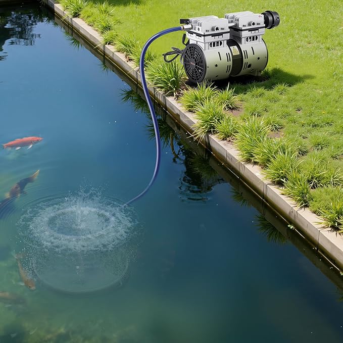 VEVOR Pond Aerators, 5.2CFM Aeration System for Lake up to 3 Acres, 3/4 HP Air Compressor, 1 Diffuser & 100' Weighted Tubings, Aeration Pump for Outdoor Ponds & Lakes Deep Water Oxygen Circulation