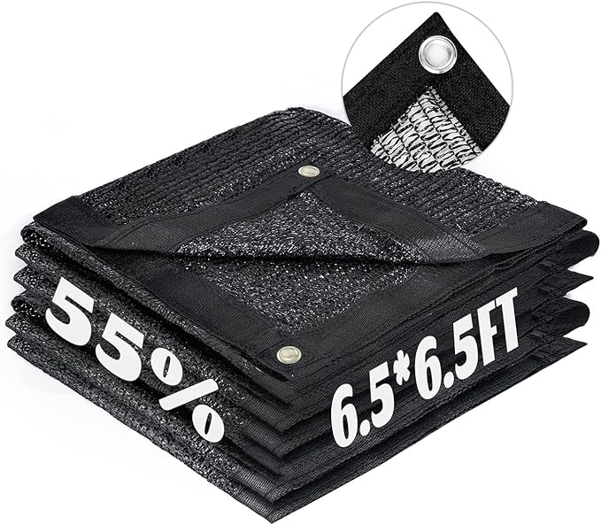 LOVE STORY 6.5x6.5FT 55% Black Shade Cloth Sun Shade Net with Grommets Sunblock Net Mesh Tarp for Garden,Plants Cover,Greenhouse and Patio