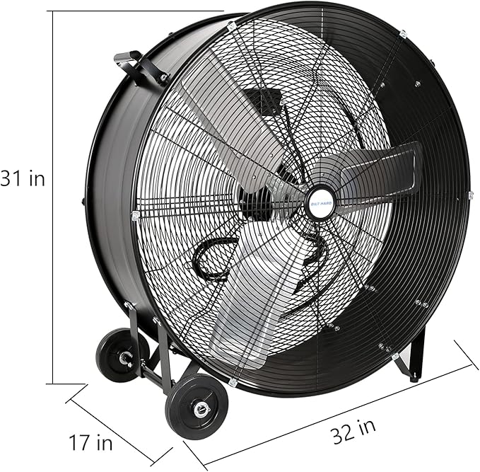 BILT HARD 13000 CFM 30" High Velocity Drum Fan, 2-Speed Heavy Duty Industrial Shop Fan for Commercial, Garage, Warehouse, Workshop, Factory and Basement- UL Listed