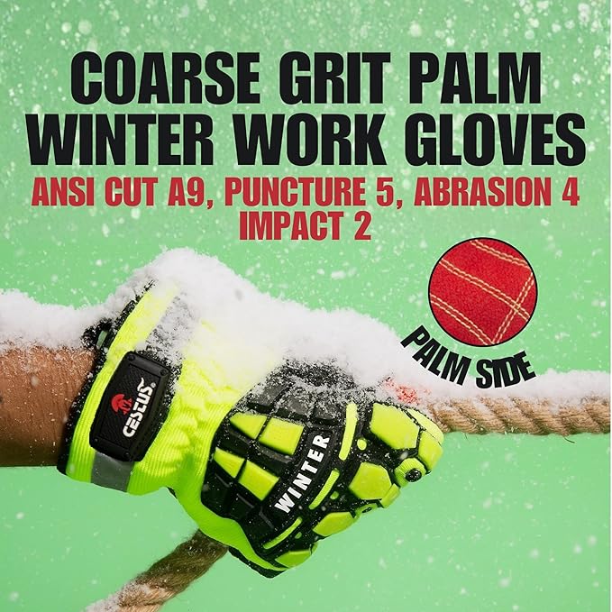 Cestus 5207, Winter Work Gloves for Men, ANSI Cut A9 (1,3,10,50 Pairs) Insulated Waterproof Impact Gloves for Cold Weather