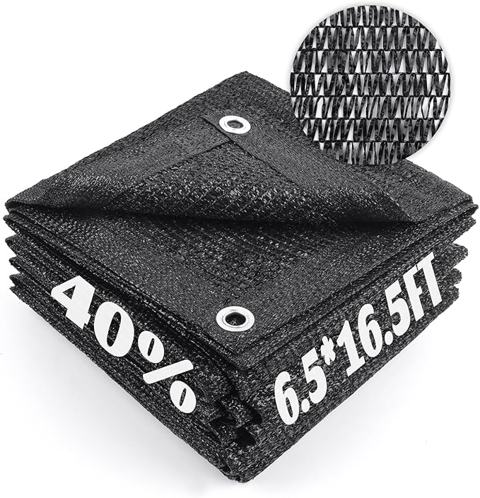 Cool Area 40% Sun Shade Cloth Mesh Tarp with Grommets for Plant Cover 6.5x16.5ft Patio Canopy Garden Pergola Greenhouse Car Barn Kennel Black