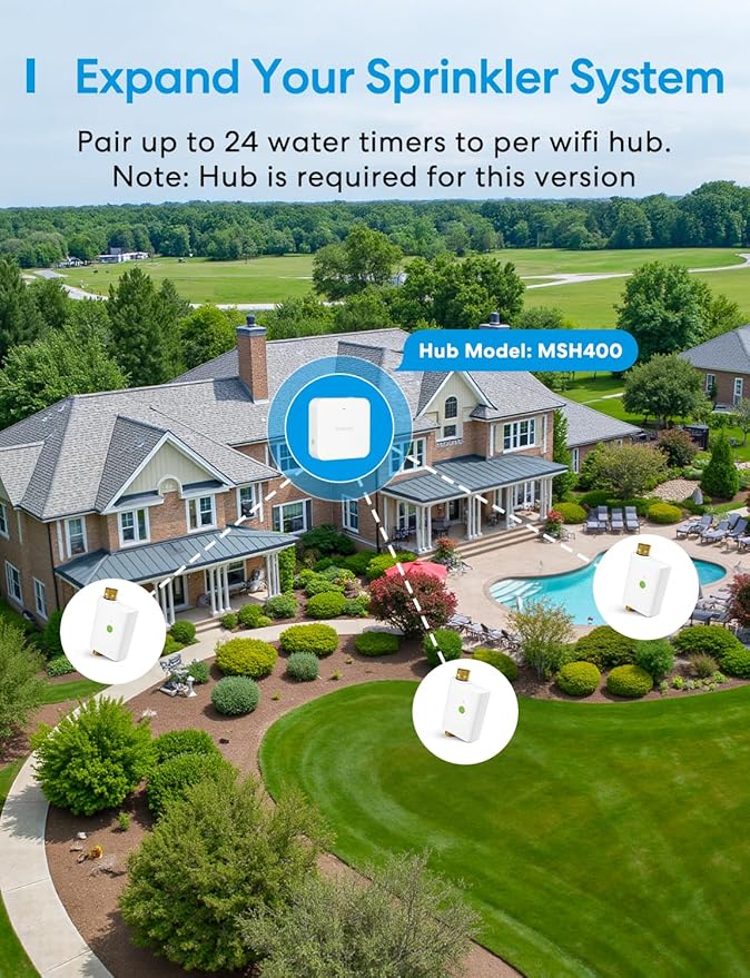meross WiFi Water Hose Timer, Smart Sprinkler Timer with Brass Inlet & Outet, Work with Apple Homekit, Alexa & Google Assistant, Water Valve for Lawn, Garden, Yard and Pool, MSH400/MSH450 Hub Required