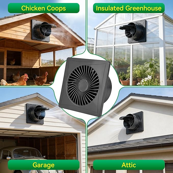 Solar Exhaust Fan 2-in-1 with DC Adapter,Large Solar Panel 3000 RPM High Speed Ventilation Fan,Waterproof with Auto Shutter for Continuous Airflow for Shed,Chicken Coop,Greenhouse,Dog House