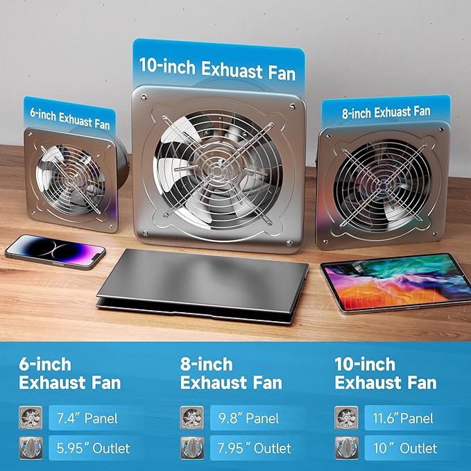 Voltset 8-Inch Kitchen Exhaust Fan, 535 CFM Exhaust Fan for Garage,Wall Mounted Attic Vent Fan, Metal Extractor Ventilation Fan with Backdraft Damper and Switch for Home Basement Industrial Use,Silver