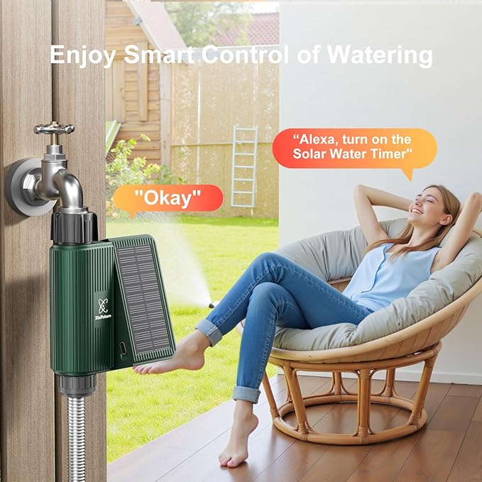 WiFi Solar Sprinkler Timer with Flow Monitor, Water Timer for Garden Hose with Rain Delay, Manual& Automatic Watering System for Garden Hose Faucet, App& Voice Control, Irrigation Controller