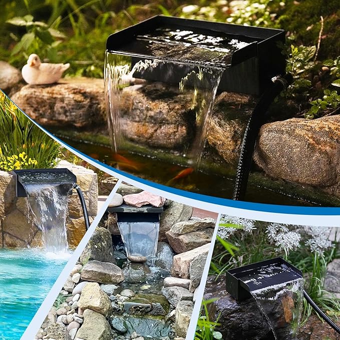 Biling 12 Inch Waterfall Spillway Kit, 304 Stainless Steel Waterfall Box, 40W 660GPH Submersible Pump, 9.8FT Corrugated Tubing, Adjustable Flow for Wide Sheet Waterfall, Stream & Rock Wall