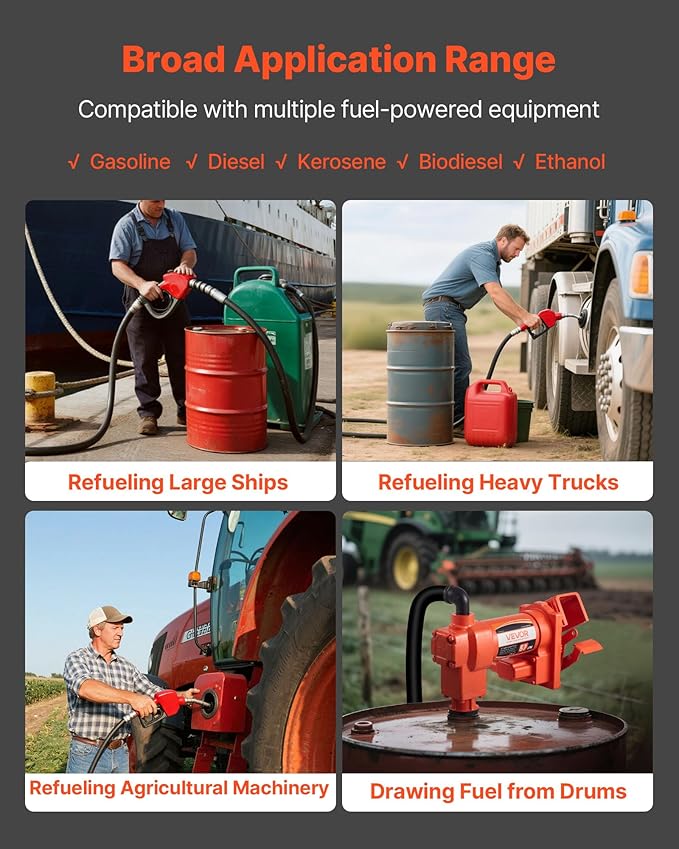 VEVOR Fuel Transfer Pump 110V, 15 GPM 57 L/min, AC Electric Oil Transfer Pump, 8 ft/2.4 m Max Suction Lift, 37 ft/11.28 m Max Lift, Overheat Protection, for Gasoline Diesel Kerosene Biodiesel Ethanol
