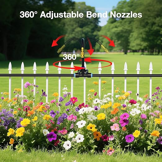 MIXC 100Ft 1/4" Drip Irrigation System,2026-Upgrade Garden Irrigation Kit with 16pcs Adjustable Copper Nozzles,Automatic Atomizing Watering System for Outdoor Plants,Raised Bed,Yard,Potted Plant,Lawn