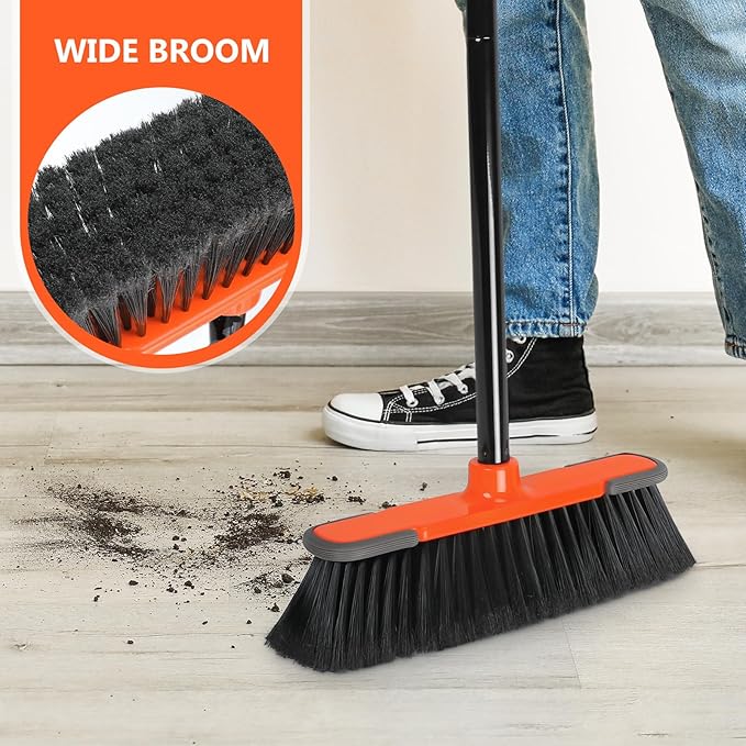 Broom for Sweeping Indoor 54''Long Handle Soft Bristle Brooms,Indoor Broom for Floor Cleaning House Broom for Kitchen Lobby Patio Yard