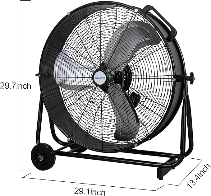 BILT HARD 24" 8100 CFM High Velocity Industrial Drum Fan, 3-Speed Heavy Duty Metal Shop Fan for Warehouse, Workshops, Garage, Factory and Basement - UL Listed