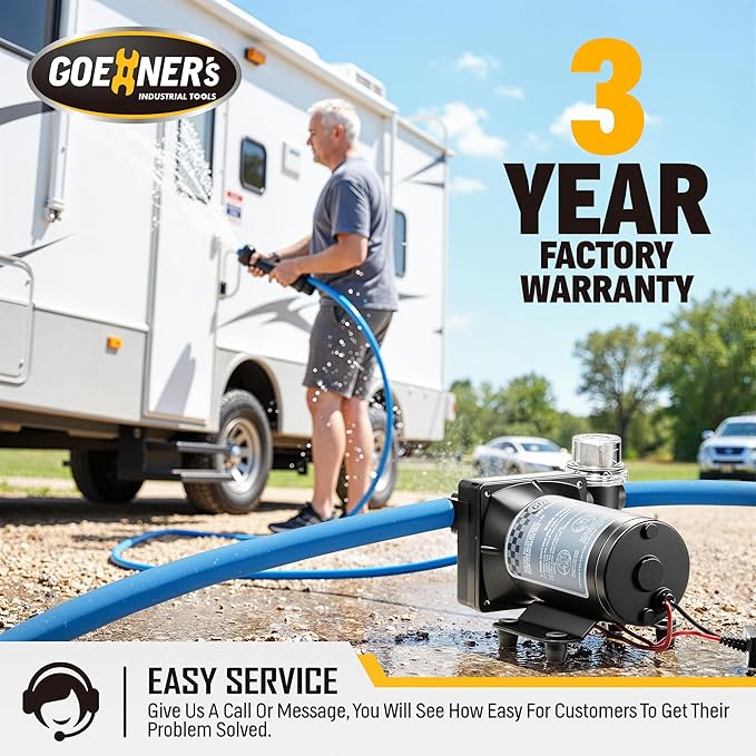2026 Upgraded RV Water Pump, 12V 6.0 GPM High-Flow, Ultra-Quiet 70 PSI Self-Priming Diaphragm Pump with Adjustable Pressure Switch & Strainer for RV, Marine, Camper, Boat (Run-Dry Safe)