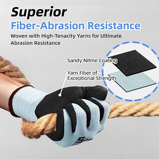 Schwer 6 Pairs Safety Work Gloves with Sandy Nitrile Coating, Extreme Fiber-Abrasion Resistance(Level 6-Certified) Heavy Duty Working Glove with Grip for Men Women, A2 Cut Glove, for Construction, M