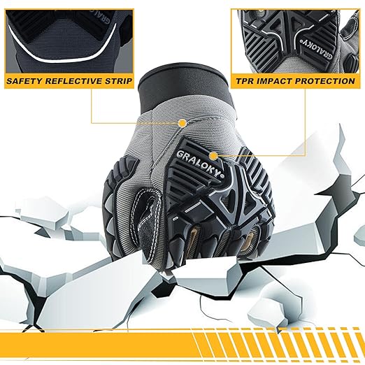 Safety Work Gloves Men Women, TPR Impact Gloves for Men Women, Anti-Vibration Gloves, Touch Screen Heavy Duty Work Glove for Gardening Construction Mechanic, Leather Tactical Glove,X-Large