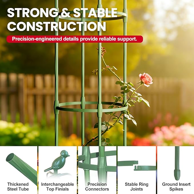 Garden Obelisk Trellis for Climbing Plants Outdoor, 6.5 FT Garden Trellis Plastic Coated Metal Plant Support for Indoor Outdoor, Tall Decorative Trellis for Roses, Flowers, Vines, Potted Plants