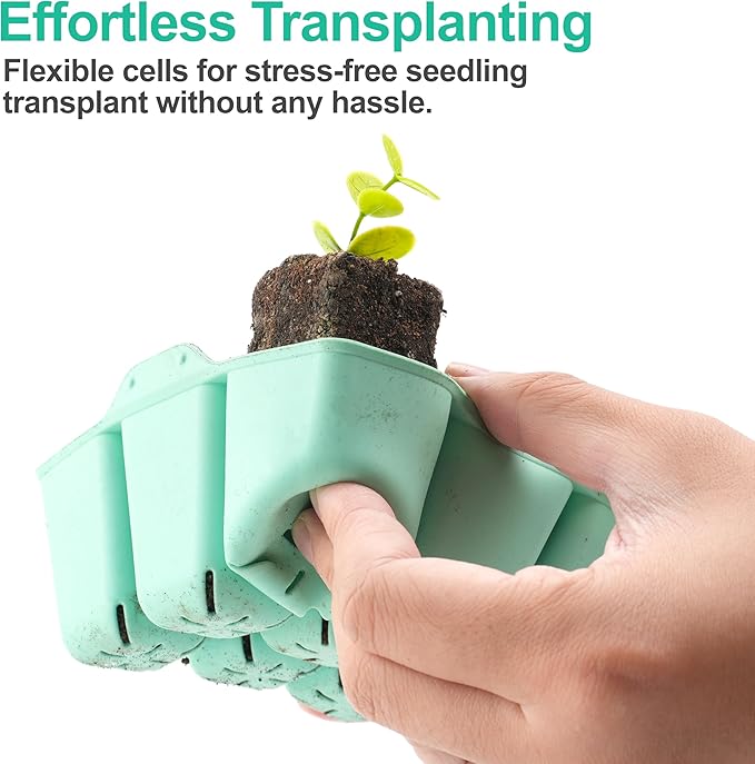 Silicone Seed Starter Tray - 16-Pack Seedling Starter Trays with Flexible Pop-Out Cells for Seed Starting, Indoor Gardening Reusable Plant Germination Trays, BPA-Free & Dishwasher Safe