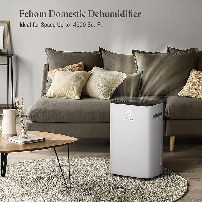 4500 Sq. Ft Dehumidifier with Drain Hose - Ideal for Bedrooms, Basements, Bathrooms, and Laundry Rooms - with Digital Control Panel, 24 Hr Timer, and Front Humidity Display