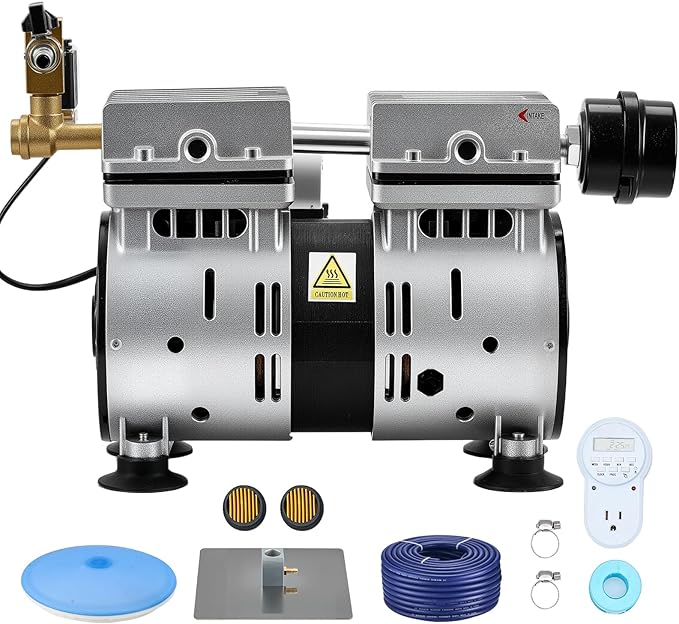VEVOR Pond Aerators, 5.2CFM Aeration System for Lakes up to 3 Acres, 3/4 HP Air Compressor, 1 Diffuser & 100' Weighted Tubing, Outdoor Pond Aeration Pump for Deep Water Oxygen Circulation