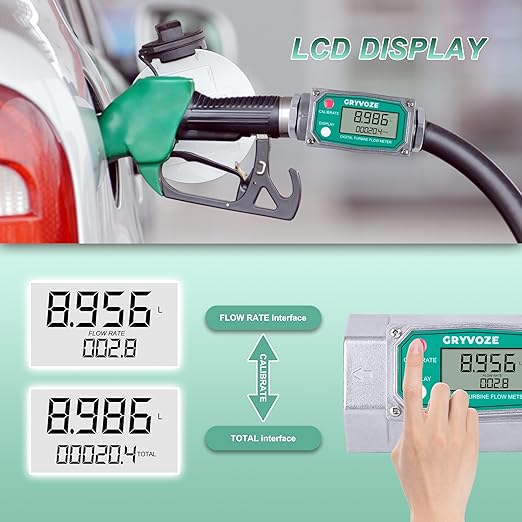 2 Inch NPT Digital Reset Flow Meter, 15.8-132 GPM Inline Fuel Turbine Flowmeter with LCD Display for Water, Diesel, Gas Oil, Gasoline, and Other Liquids - Supports Gallon, QTS, PTS, L, m³