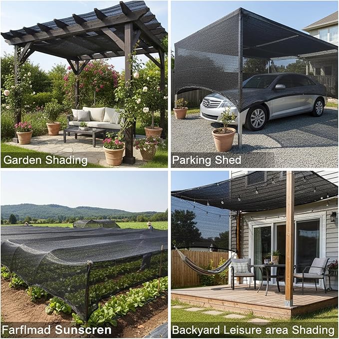 AHWEKR 90% Shade Cloth,5ft x 6ft,Tear Resistant Sun Shade Net with Reinforced Grommet,Durable Garden Shade Tarp Cover for Greenhouse,Sunshade Outdoor Patio and Pergola,Chicken Coop,Plant Cover,Black