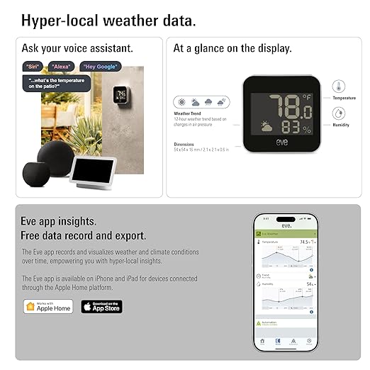 Eve Weather (Matter) – Smart Weather Station for Temperature, Humidity, Weather Trend, IPX4 Water Resistance, Display, Wireless, Siri Voice Access, Requires Thread Border Router