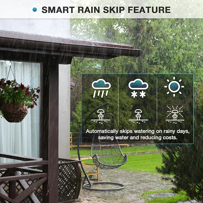 4 Zone Smart Sprinkler Controller with Local Weather Intelligence and Atmosphere Lights, Automated Watering and App Control WiFi Irrigation System, Save Water Through Rain Skip