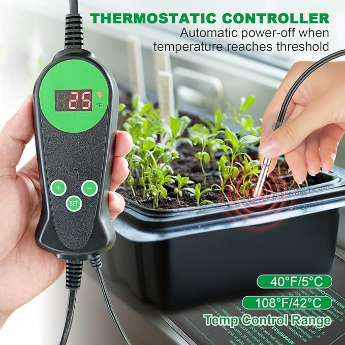 Seedling Heat Mat with Built-in Thermostat 2 Pack, 10" x 20.75" Waterproof Plant Heating Pad with Temperature Controller for Hydroponic,Germination, Indoor Gardening, Greenhouse, MET-Certified