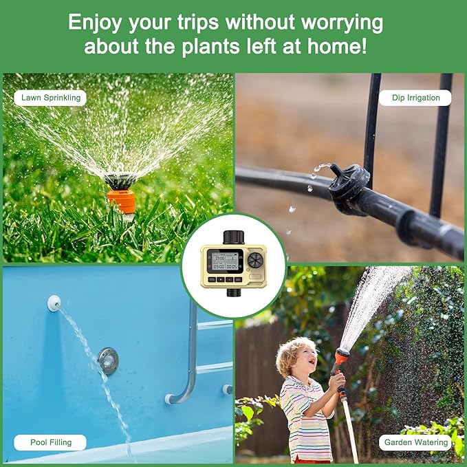 Water Timer for Outdoor Garden Hose, Hose Timers with Rain Delay/Manual/Auto Mode, Drip Irrigation and Lawn Watering System, Yellow