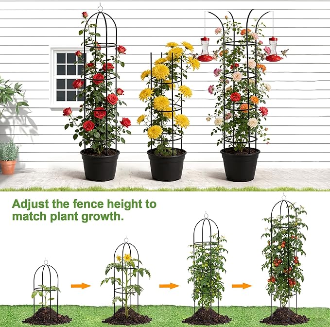 100% Metal Obelisk Garden Trellis 6.6 Ft Tall Plant Support for Climbing Vines, Flowers Stands,Rose Bush Round Trellis for Pots Metal Plant Trellises for Clematis Vine Jasmine Outdoor Indoor,2 Pack