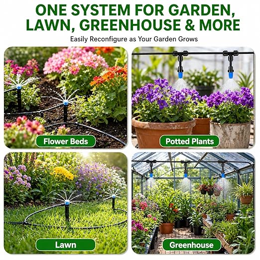 230FT Drip Irrigation System Kit, Quick Push-to-Connect Garden Watering System with 1/2'' & 1/4'' Tubing, Adjustable Drippers & Sprayers, Auto Irrigation System for Raised Bed, Lawn, Greenhouse